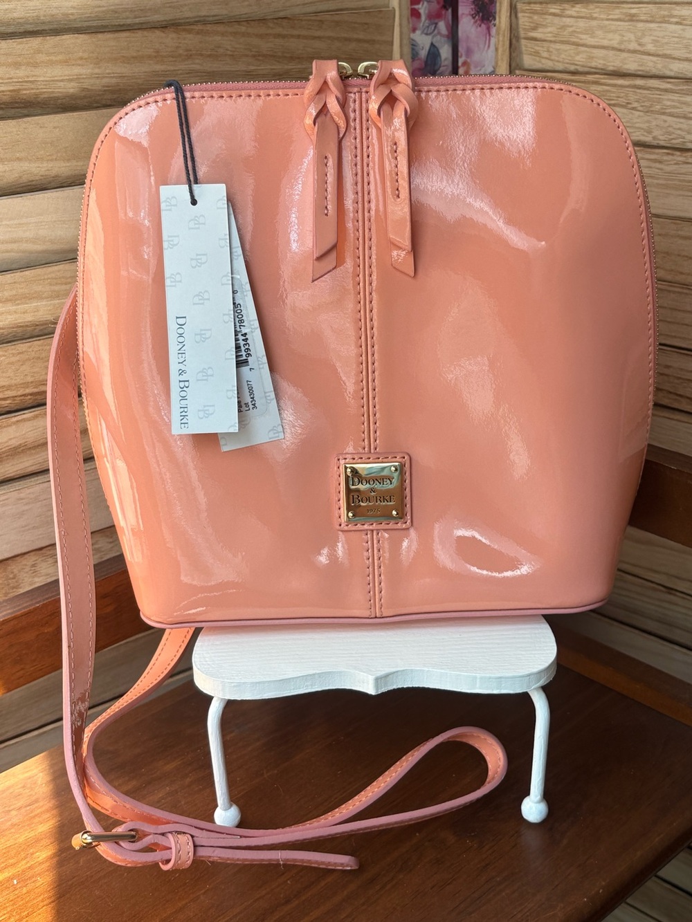 NWT Dooney & Bourke Large Trixie Patent Pale Pink Crossbody Shoulder Bag